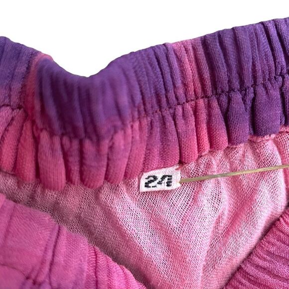 VINTAGE Batik Skirt Tie Dye Pink Purple Linen Lined Handkerchief Womens XS - Picture 7 of 7